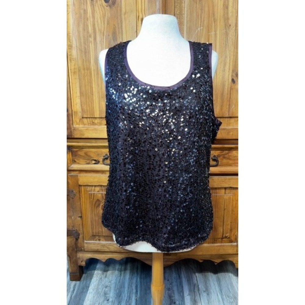 Chico's Size 2 Plum Sequin Tank Top | Sleeveless Party Blouse | Evening Wear